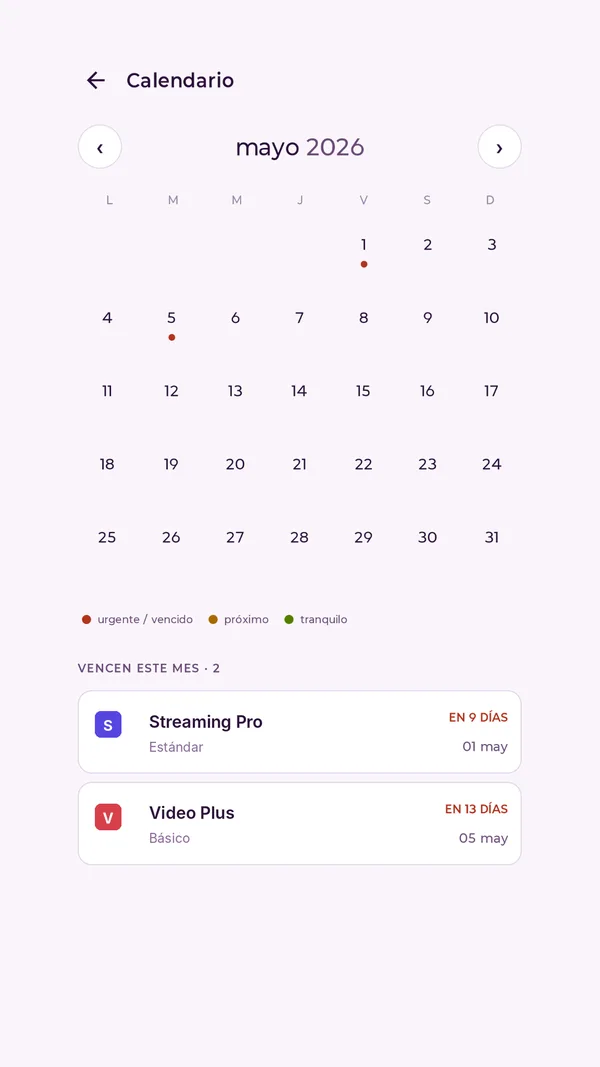 Calendario de vencimientos de Descontame